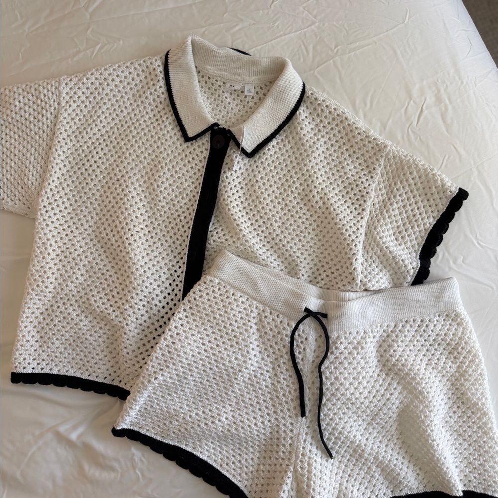 White and Black Knit Two-Piece Set